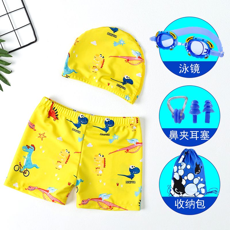 children‘s swimsuit boys‘ swimming trunks swimming cap middle and big children boy student boxers cartoon baby learn to swim equipment