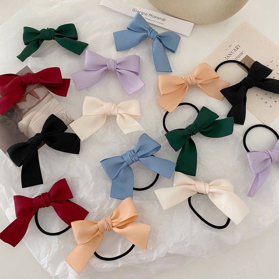 satin bow hair rope rubber band ins style good-looking all-match hair band pairs hair accessory for ponytail headband fringe clip