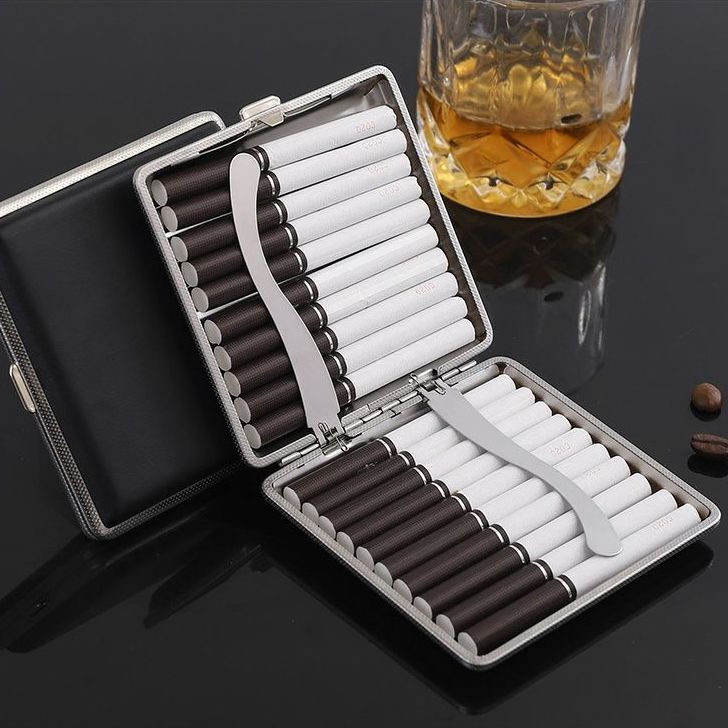 hand roll leather cigarette case 20 pcs ultra-thin metal simplicity cigarette portable cigarette boxes cigarette holder men‘s gift