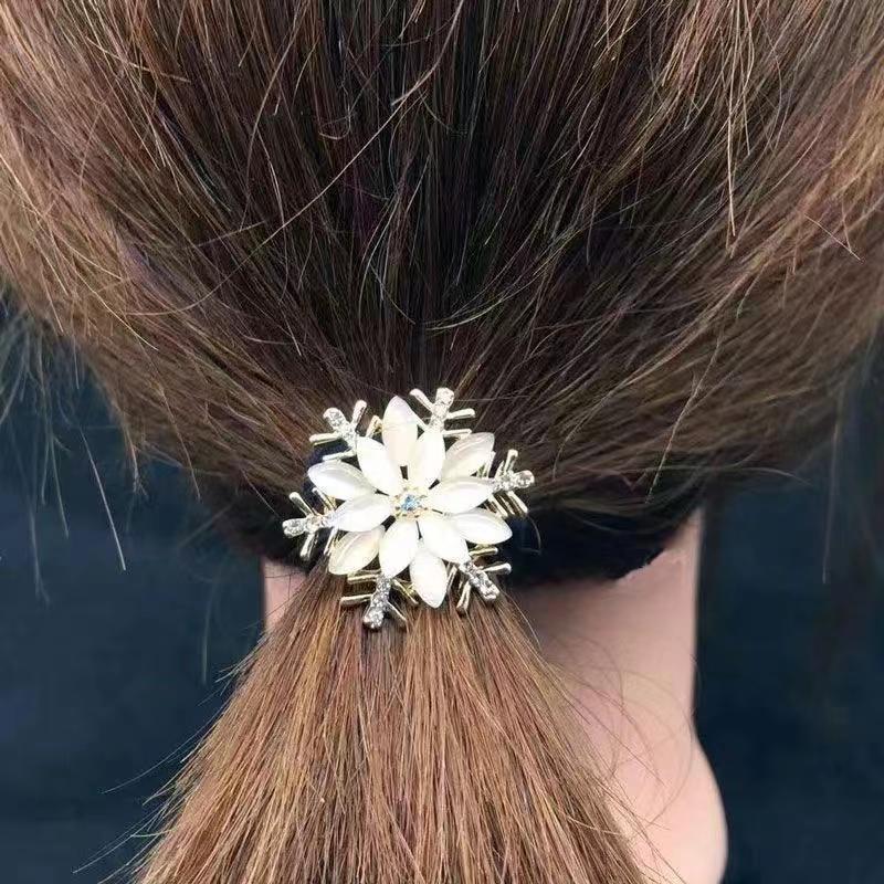 Korean-Style Crystal-like Opal Temperament Hair Rope Women's High-Elastic Three-Strand Rope Snowflake Headband Hair Tie Strong and Durable