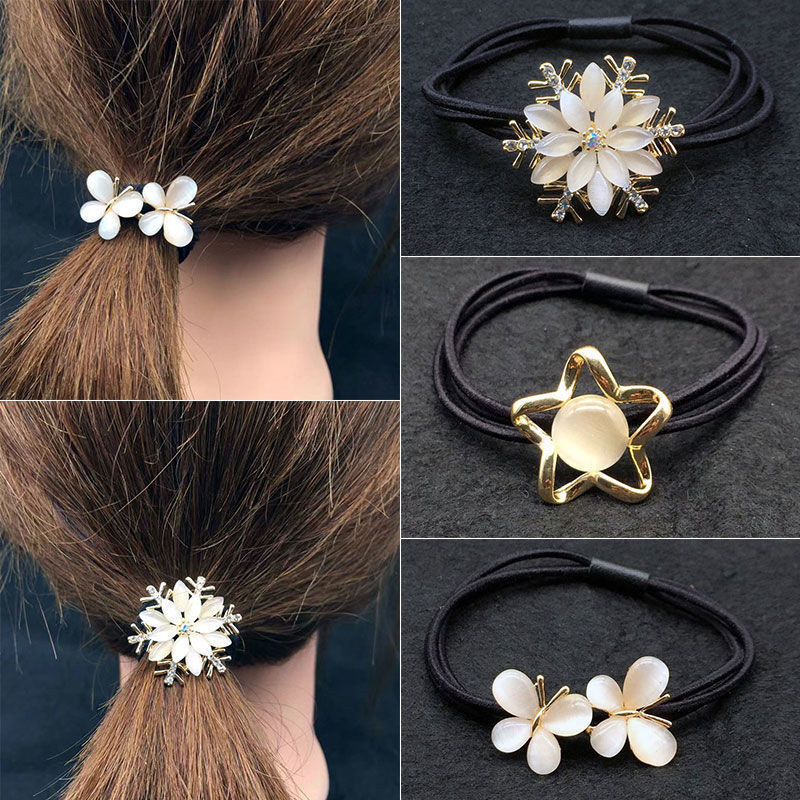 korean-style crystal-like opal temperament hair rope women‘s high-elastic three-strand rope snowflake headband hair tie strong and durable