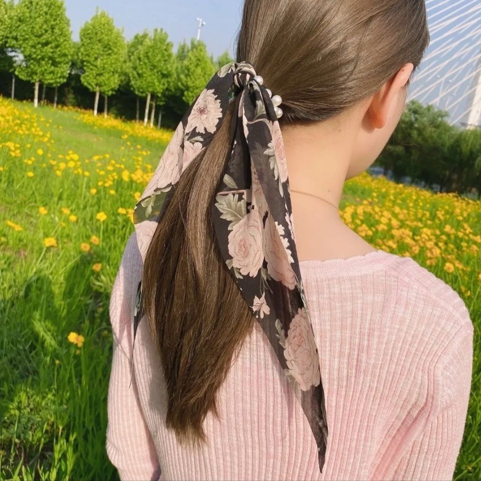 Super Fairy ~ Super Gentle French Pearl Big Flower Streamer Hair Tie Rope Women's All-Match Fashion Elegant Fairy Headband Hair Accessories Women