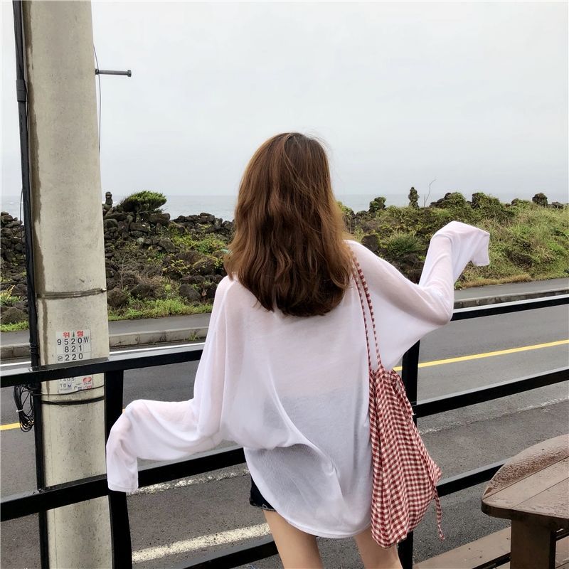 Large Size Women's Clothing 100.00kg Plump Girls Summer Korean Style Retro Loose and See-through Thin Blouse Long Sleeve Sun Protection T-shirt Women