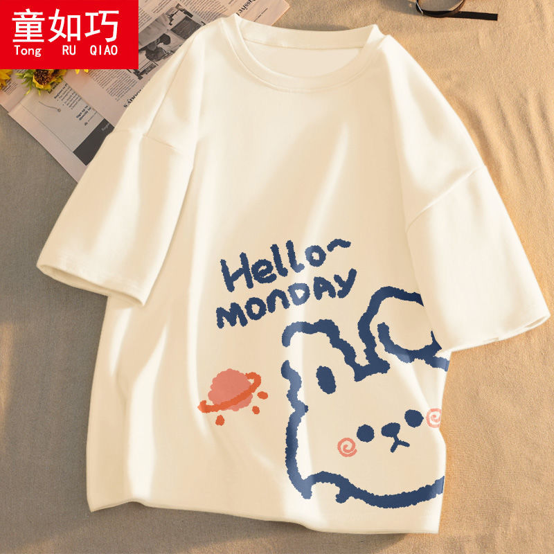 girls‘ summer wear 2021 new children‘s short-sleeved t-shirt medium and big children‘s western style cartoon cotton half-sleeved children‘s shirt fashion