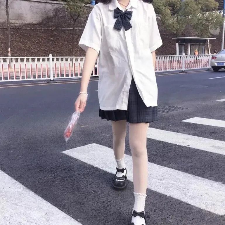 jk uniform white short-sleeved shirt female student korean style loose summer mid-length japanese style shirt coat female top