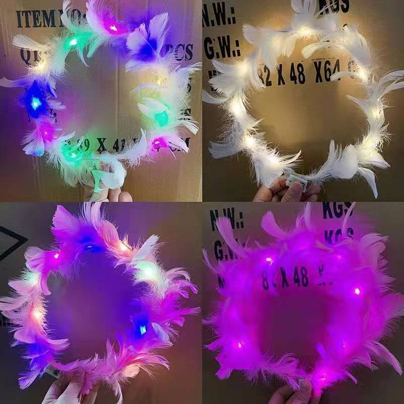 New Feather Antlers Luminous Garland Headband Push Small Gift Christmas Luminous Feather Rabbit Ears Factory Direct Sales