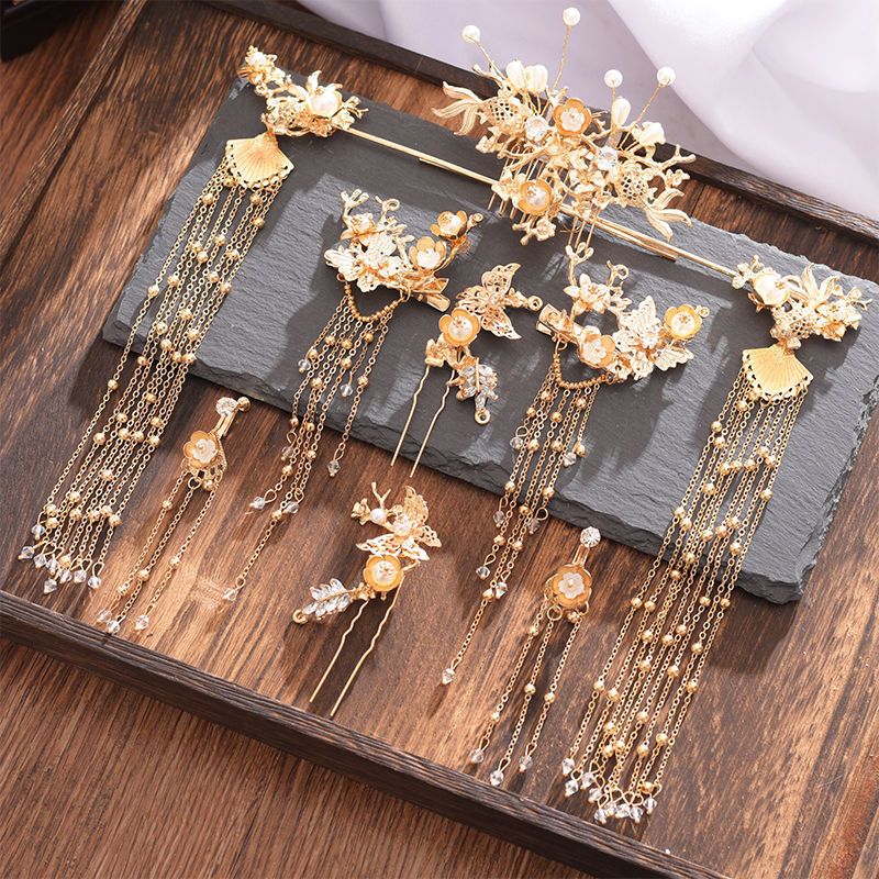 hanfu headdress tassel step hairpin ancient style super fairy crown hair comb pair hairpin full set ancient costume fairy raccoon hair accessories