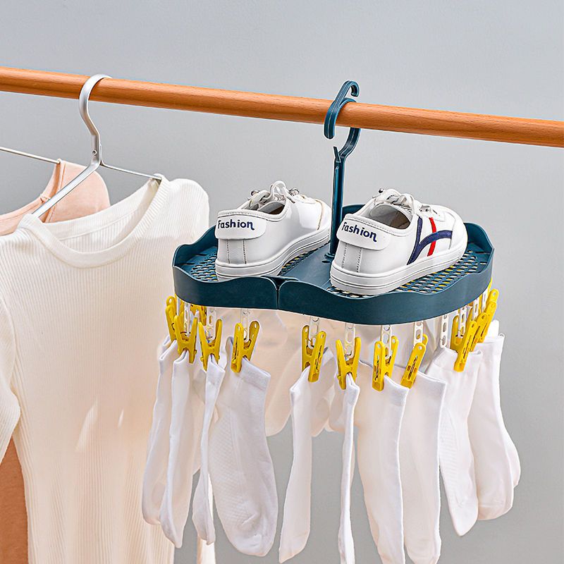 household multifunctional underwear shoes clothes hanger multi-clip folding baby socks hanger dormitory drying artifact