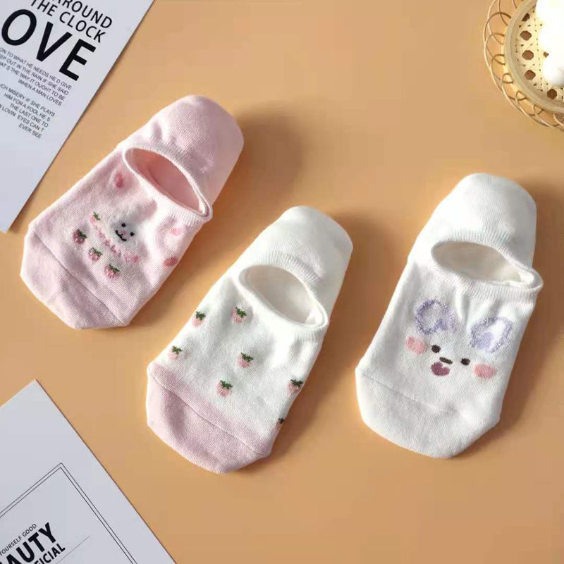 Invisible Socks for Women Low Top Socks Silicone Anti-off Japanese Korean Cute Strawberry Rabbit Radish Students' Socks