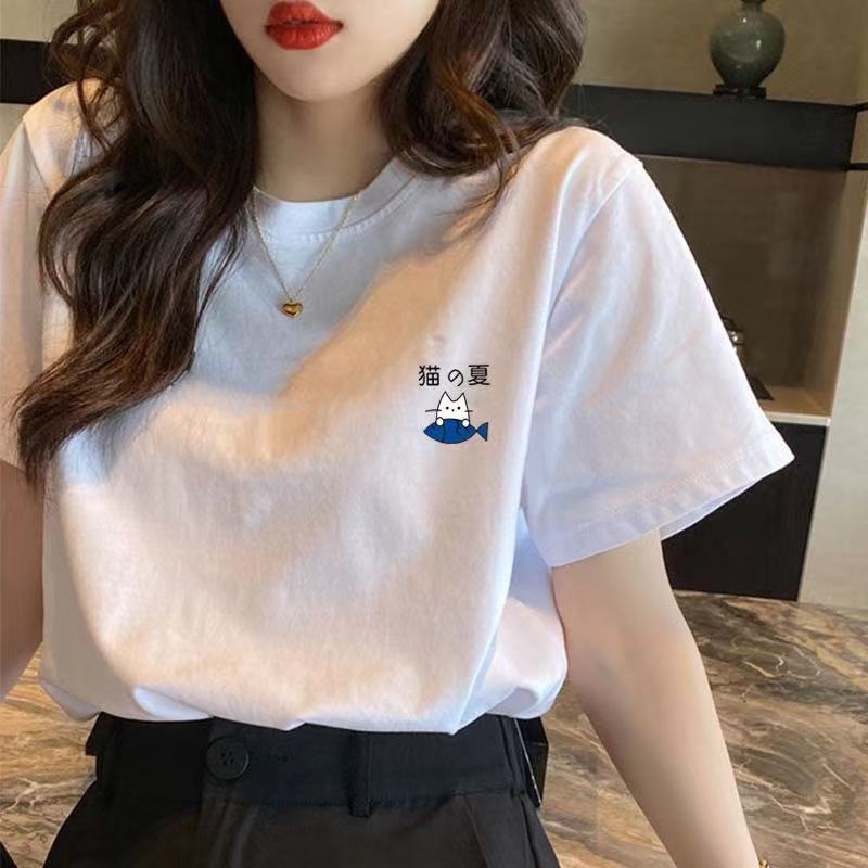 women‘s cotton short-sleeved t-shirt 2024 summer new korean style hong kong style loose inner white bottoming t-shirt fashion