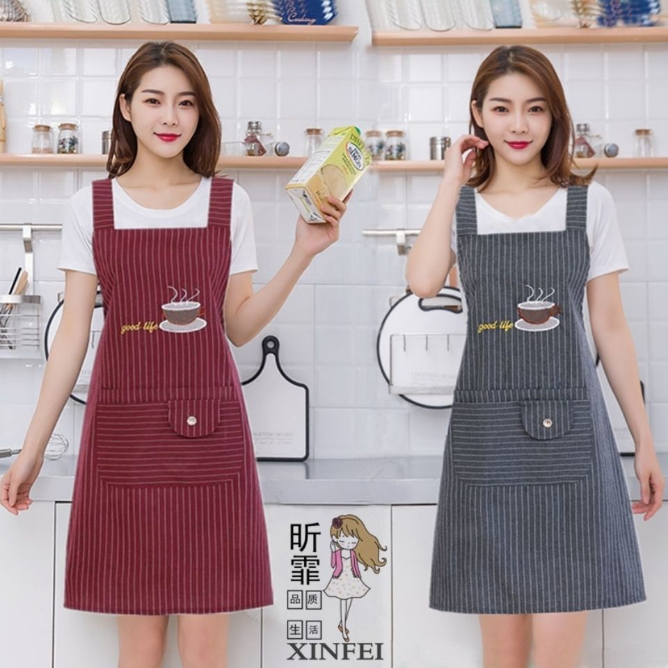 Pure Cotton Waterproof Apron Strap Kitchen Household Kitchen Female Fashion Female Work Waiter Manicure Milk Tea Shop Printing