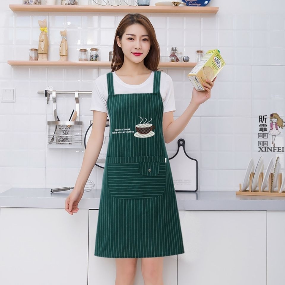 Pure Cotton Waterproof Apron Strap Kitchen Household Kitchen Female Fashion Female Work Waiter Manicure Milk Tea Shop Printing