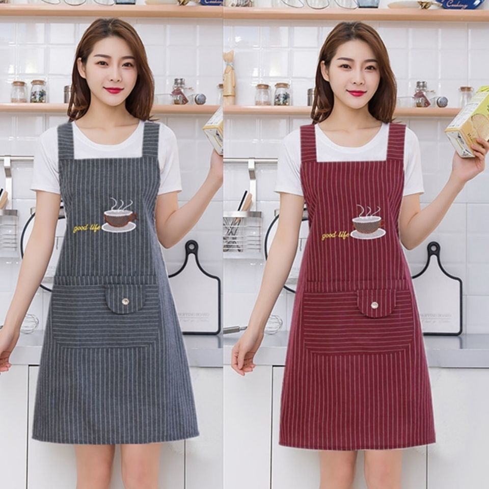 Pure Cotton Waterproof Apron Strap Kitchen Household Kitchen Female Fashion Female Work Waiter Manicure Milk Tea Shop Printing