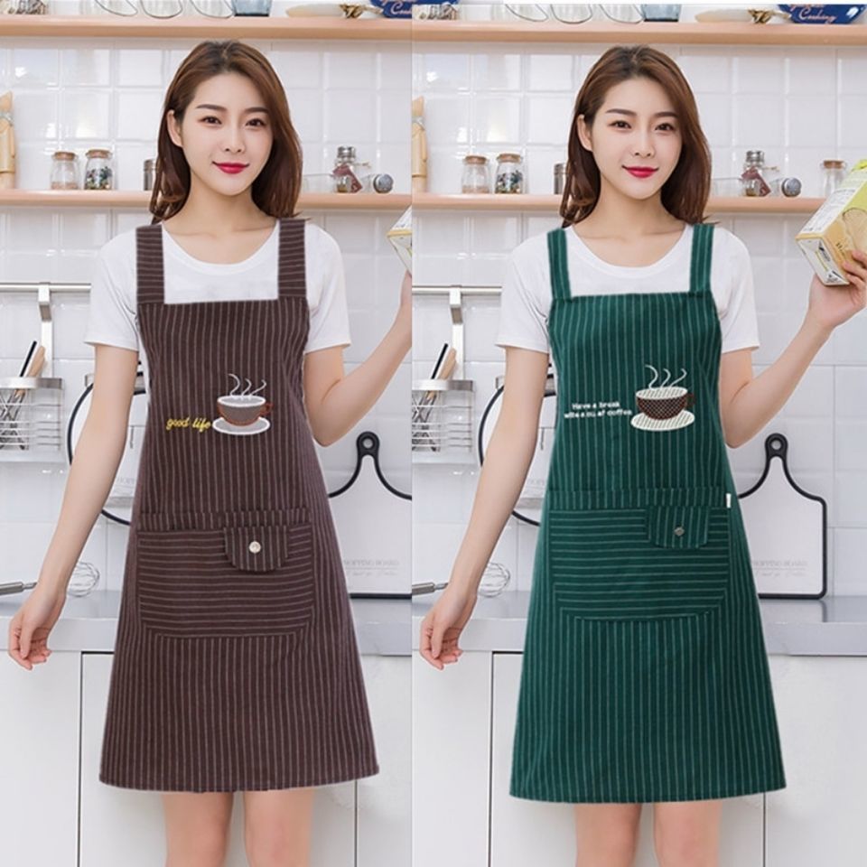 Pure Cotton Waterproof Apron Strap Kitchen Household Kitchen Female Fashion Female Work Waiter Manicure Milk Tea Shop Printing