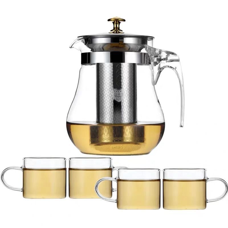 Thick and High Temperature Resistant Explosion-Proof Glass Elegant Cup Scented Teapot Stainless Steel Strainer Teapot Office Glass Exquisite Cup