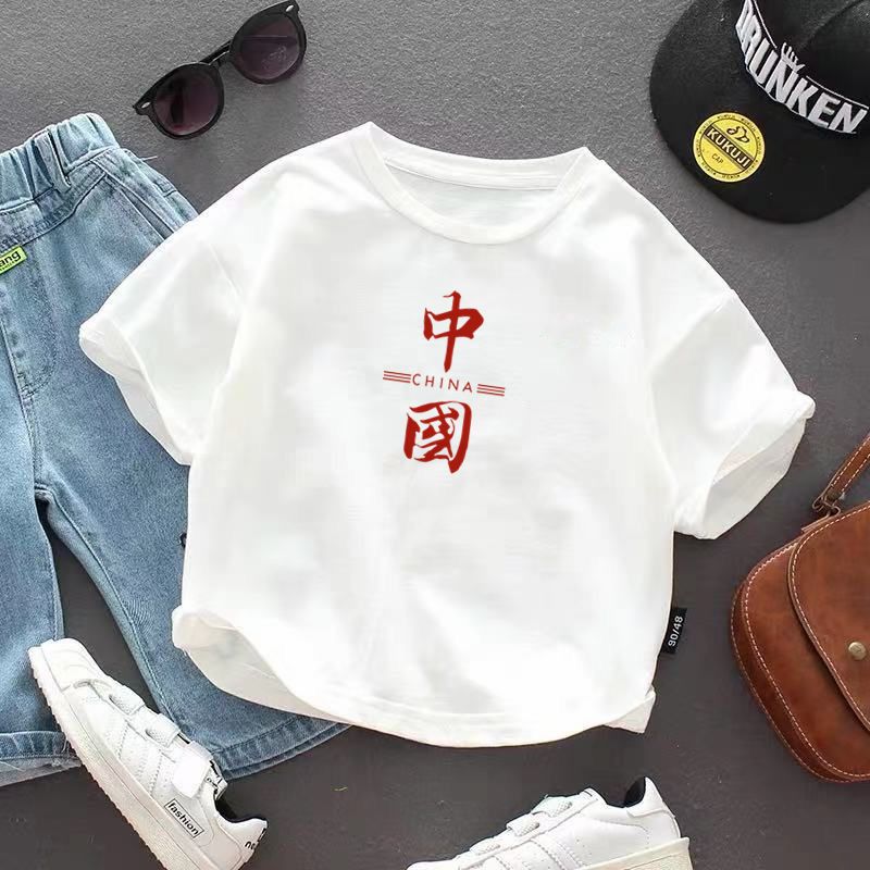 national fashion children‘s clothing china chinese style printed boys‘ cotton short-sleeved t-shirt boys‘ and girls‘ tops middle and big children‘s bottoming shirt