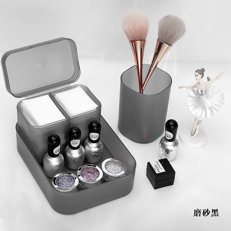 Japanese Nail Art Storage Device Transparent Frosted Pen Holder Cotton Piece Box Practical 5-Piece Desktop Display Set for Nail Salon