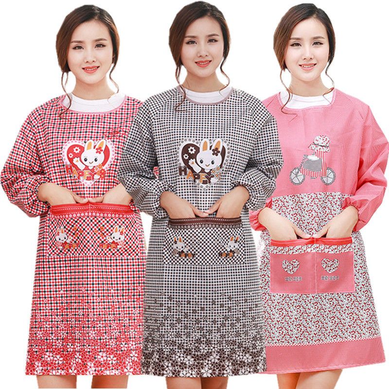 Korean Style Apron Women's Long Sleeve Anti-Fouling Oil-Proof Men's and Women's Overclothes Bib Waist Skirt Kitchen Cooking Mom Wear Work