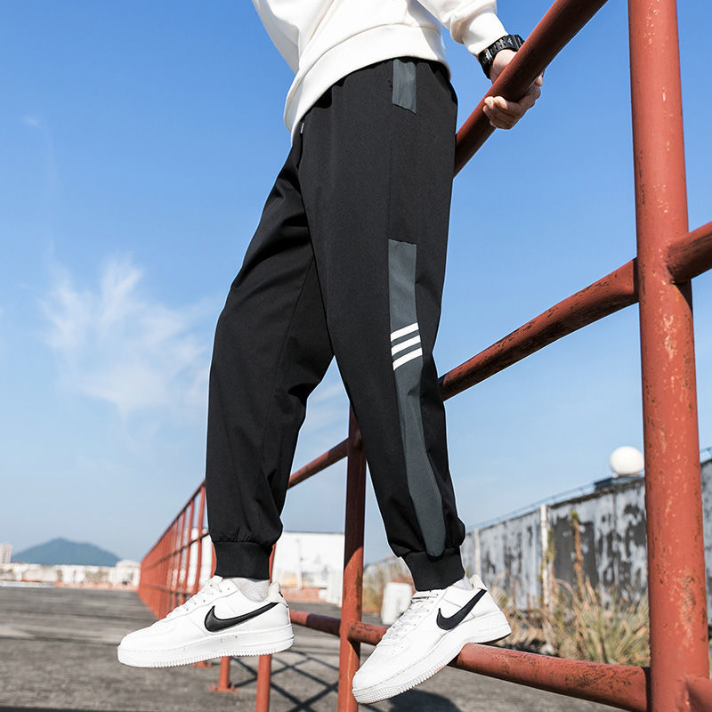 casual pants men‘s summer thin quick-drying loose tappered ice silk leggings paratroopers sports cargo ninth boys pants