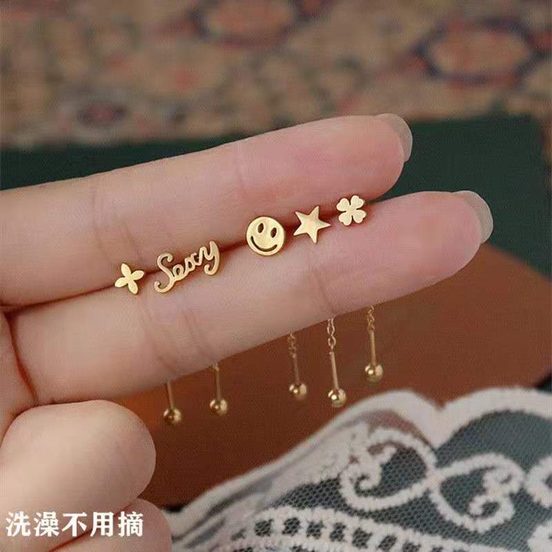 [Titanium Steel Color Retention] Anti-Allergy Korean Style Women's Simple Temperamental Tassels Hanging Earrings Gold Ear-Caring Earrings Earrings