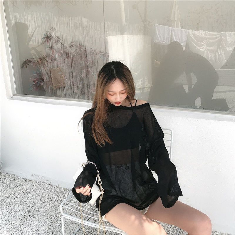 Online Celebrity Amazing Thin Type Sunscreen Ice Silk Long Sleeve T-shirt Women's Summer Korean Style Loose Casual Bottoming Top Ins Super Popular Fashion