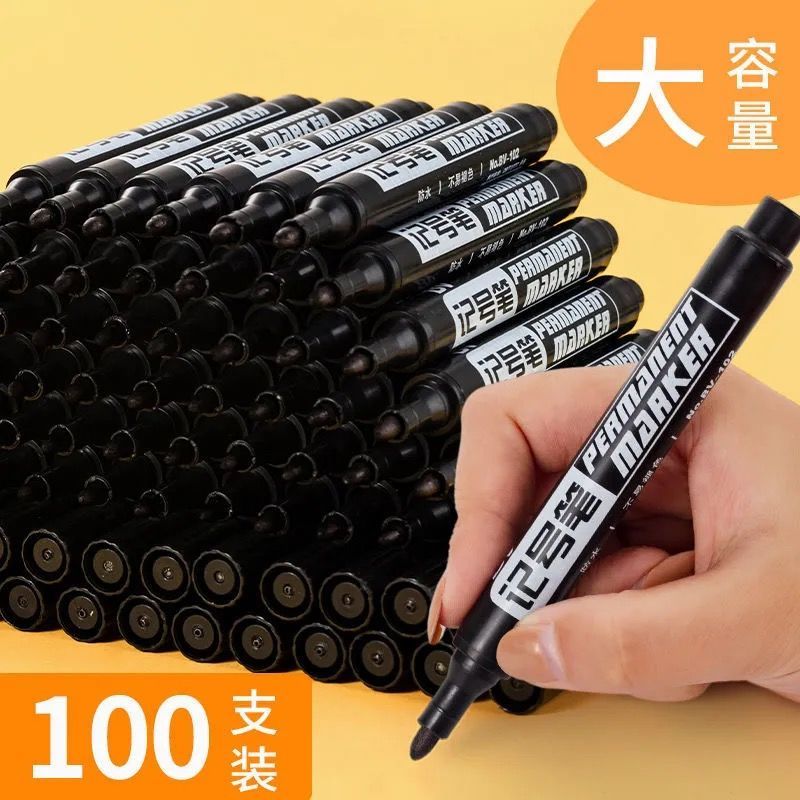 100 PCs Waterproof Marking Pen Black Oily Indelible Marker Logistics Express Pen Special Lengthened Marker Pen