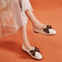 真软皮方头豆豆鞋女2022年新款女鞋平底鞋百搭蝴蝶结单鞋女奶奶鞋