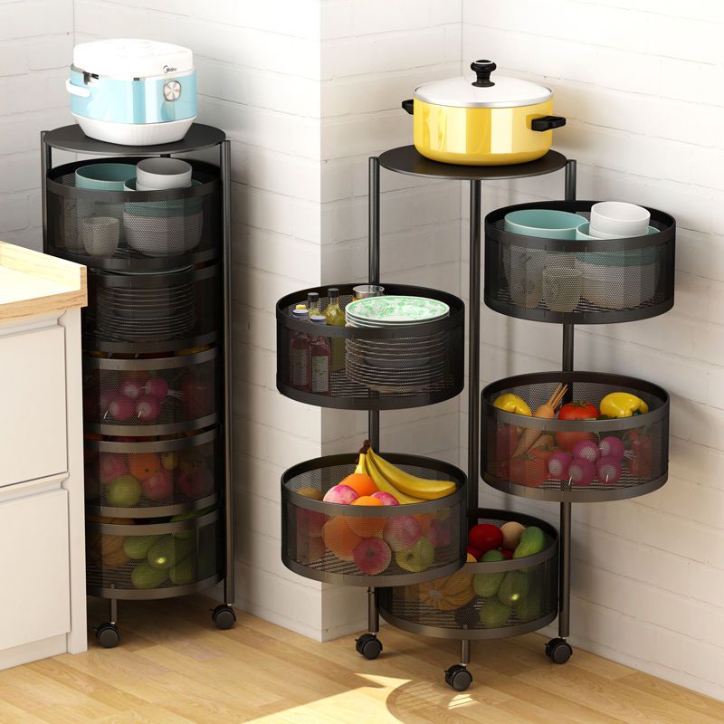 厨房置物架蔬菜水果旋转收纳筐落地多层收纳架可移动强承重储物架