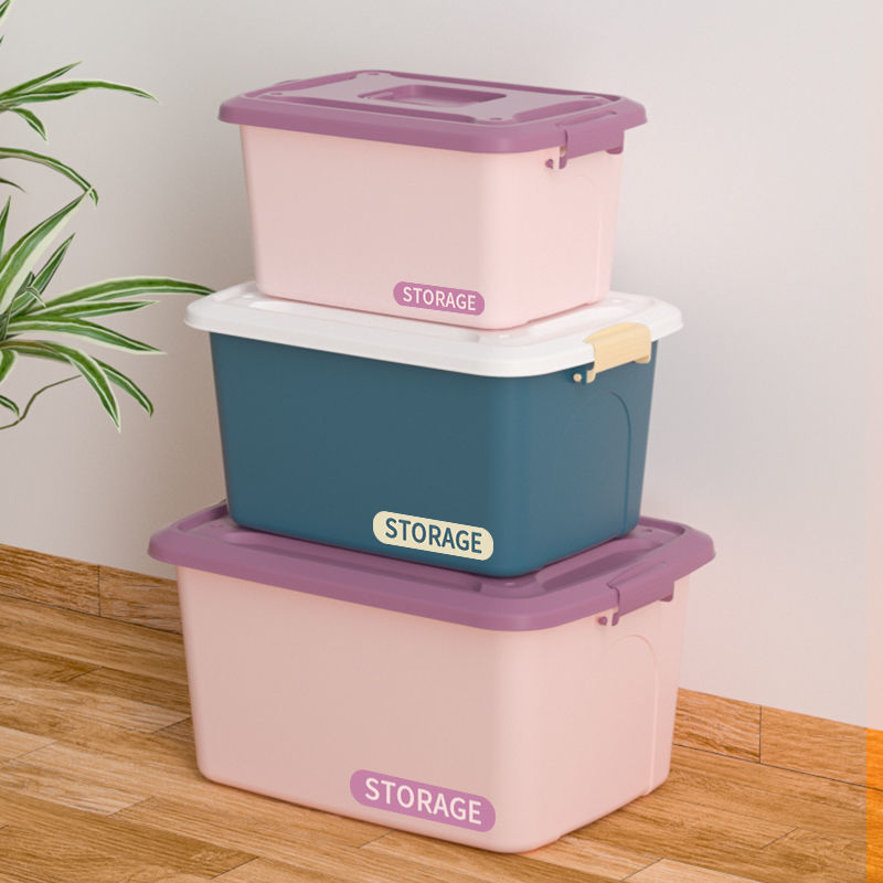 Household Storage Box Plastic Clothes Toy Storage Box with Lid Household Clothing Storage Box Sub with Handle Three-Piece Set