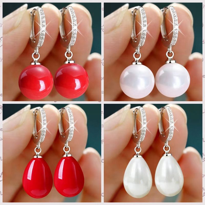 women‘s pearl earrings inlaid zircon earrings luxurious long anti-allergy internet celebrity graceful ear ornaments