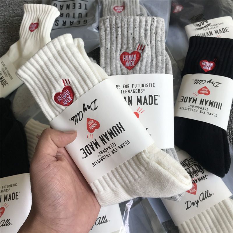 autumn and winter human made love embroidered socks mid-high long sports matching aj fashion brand thick pure cotton socks men and women