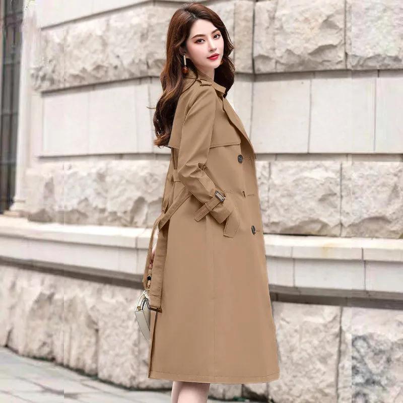 women‘s mid-length trench coat with lining 2021 spring new silky draping effect overcoat women‘s clothes long overknee coat