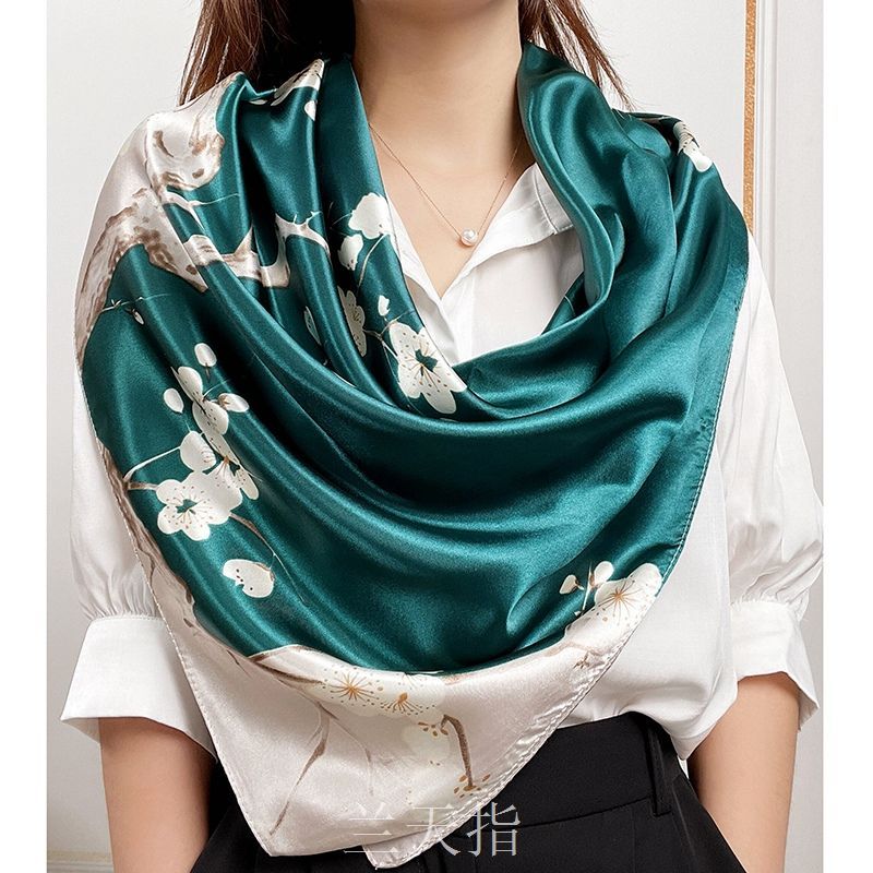 2023 new satin emulation silk scarf women‘s hangzhou silk large kerchief fall winter fashion scarf sunscreen shawl 90