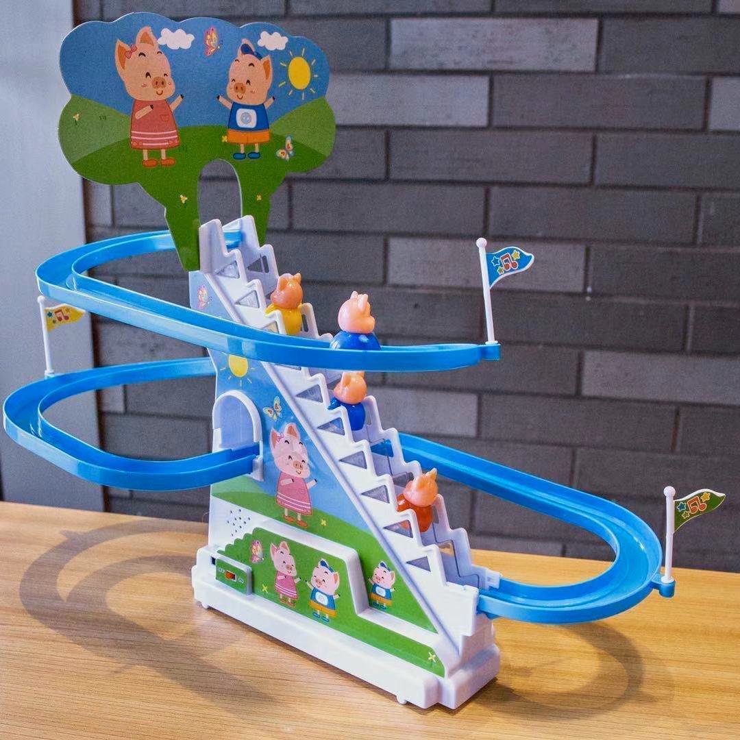 Tiktok Piggy Climbing Stairs Children Page Educational Assembled Toys Electric Track Slide Boys and Girls Music