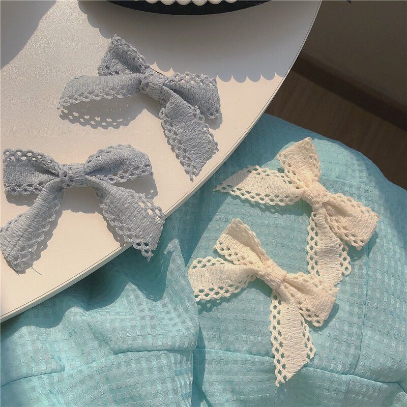 cute milk blue barrettes 2 pcs summer hot cream beige lace bowknot hair ring hair accessories hair band for girls