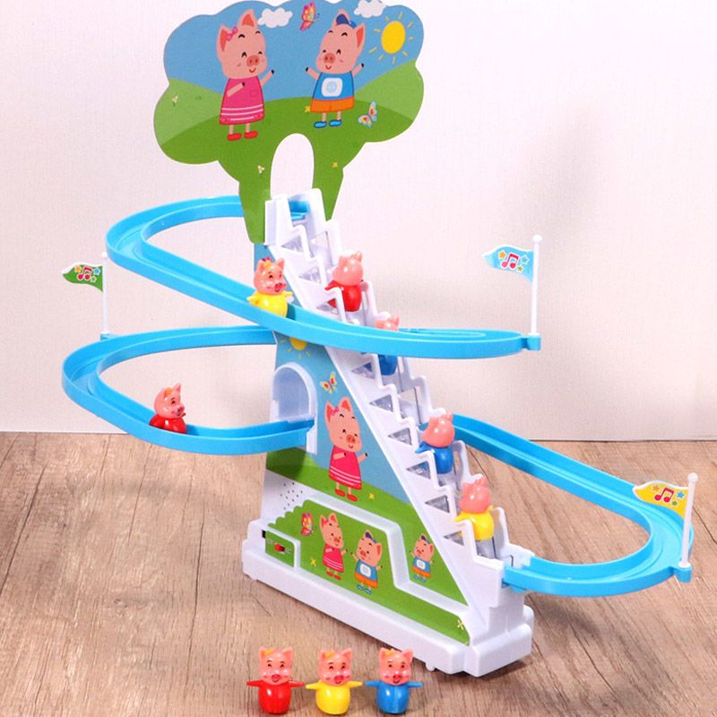 Tiktok Piggy Climbing Stairs Children Page Educational Assembled Toys Electric Track Slide Boys and Girls Music