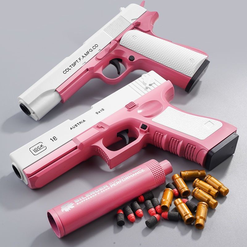 Girl Pink Throw Shell Glock Desert Eagle Colt Pistol Soft Bullet Rubber Gun Children Boy Toy Gun