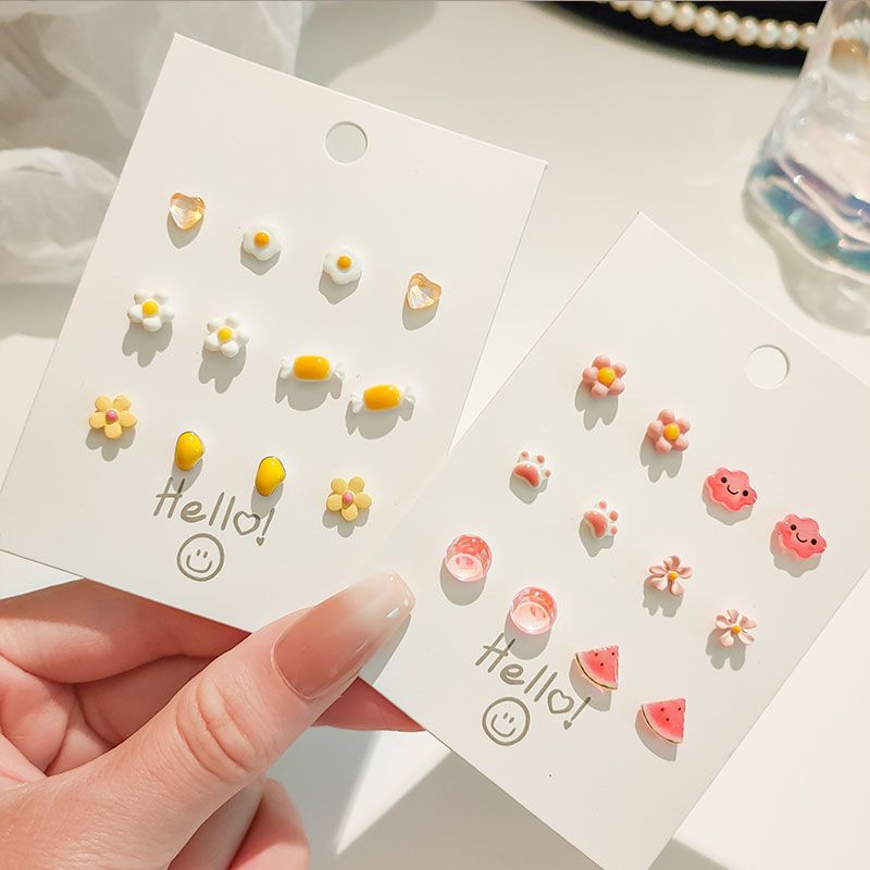 s925 silver needle ceramic stud earrings set summer small exquisite cute ins style ear bone stud student earrings female