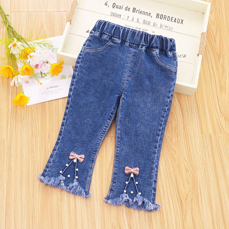 Girls' Pants Spring and Autumn Western Style Children's Jeans Loose Internet Hot Children Toddler Trousers Baby Spring Clothing Bell-Bottom Pants