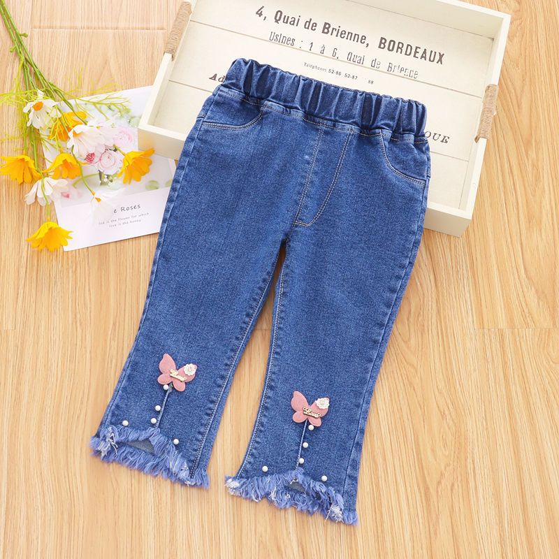 Girls' Pants Spring and Autumn Western Style Children's Jeans Loose Internet Hot Children Toddler Trousers Baby Spring Clothing Bell-Bottom Pants