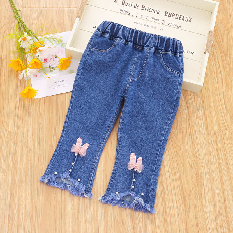 Girls' Pants Spring and Autumn Western Style Children's Jeans Loose Internet Hot Children Toddler Trousers Baby Spring Clothing Bell-Bottom Pants