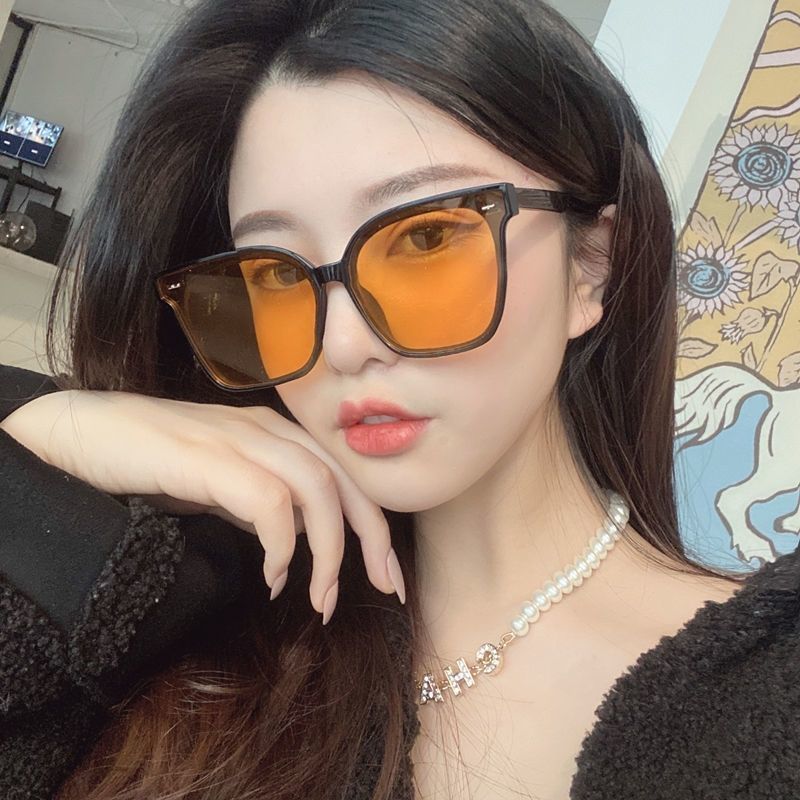 Korean Style Night Vision Yellow Sunglasses Fashion Internet Celebrity Style to Make Big Face Thin-Looked Polarized Uv Protection Sun Glasses Men and Women Fashion