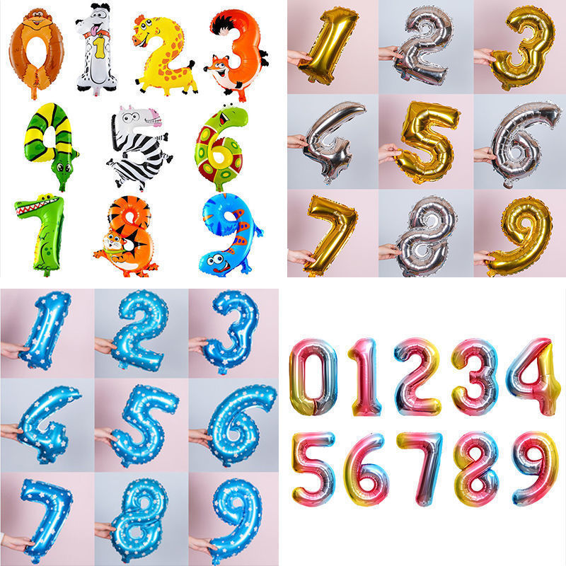 16-Inch Digital Aluminum Balloon Birthday Full-Year 0-9 First Month Old 100 Days Old Wedding Love Password Decorations Arrangement