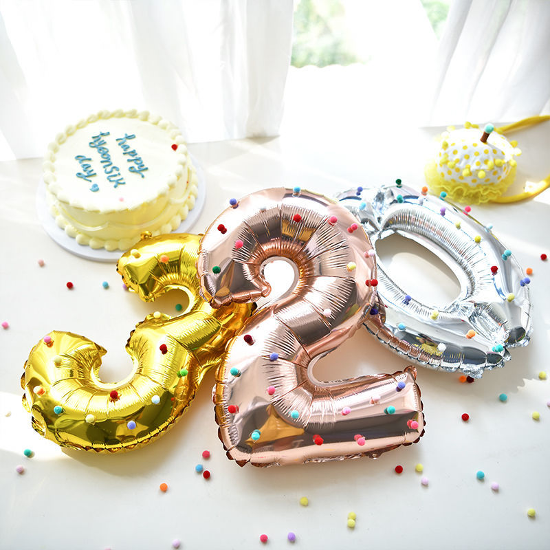 16-Inch Digital Aluminum Balloon Birthday Full-Year 0-9 First Month Old 100 Days Old Wedding Love Password Decorations Arrangement