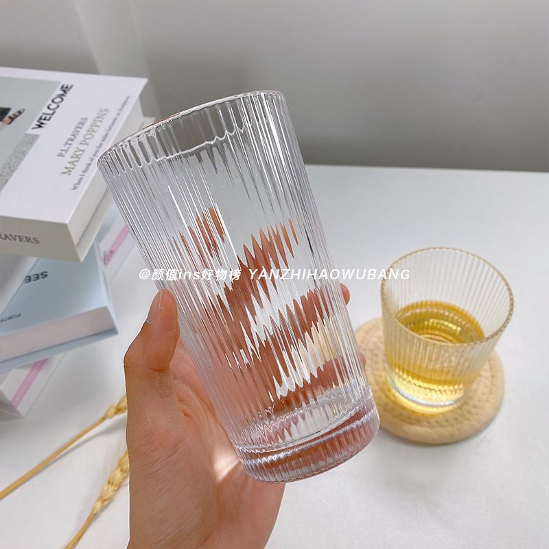 niche ins style glass mug cup coffee cup simple good-looking pinstripe water cup drinking cup beer steins