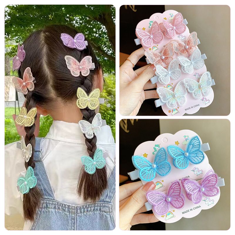 Children's Cute Princess Hairpin Antique Embroidery Butterfly Hairpin Headdress Girls Hair Accessories Clip Baby Girl a Pair of Hairclips