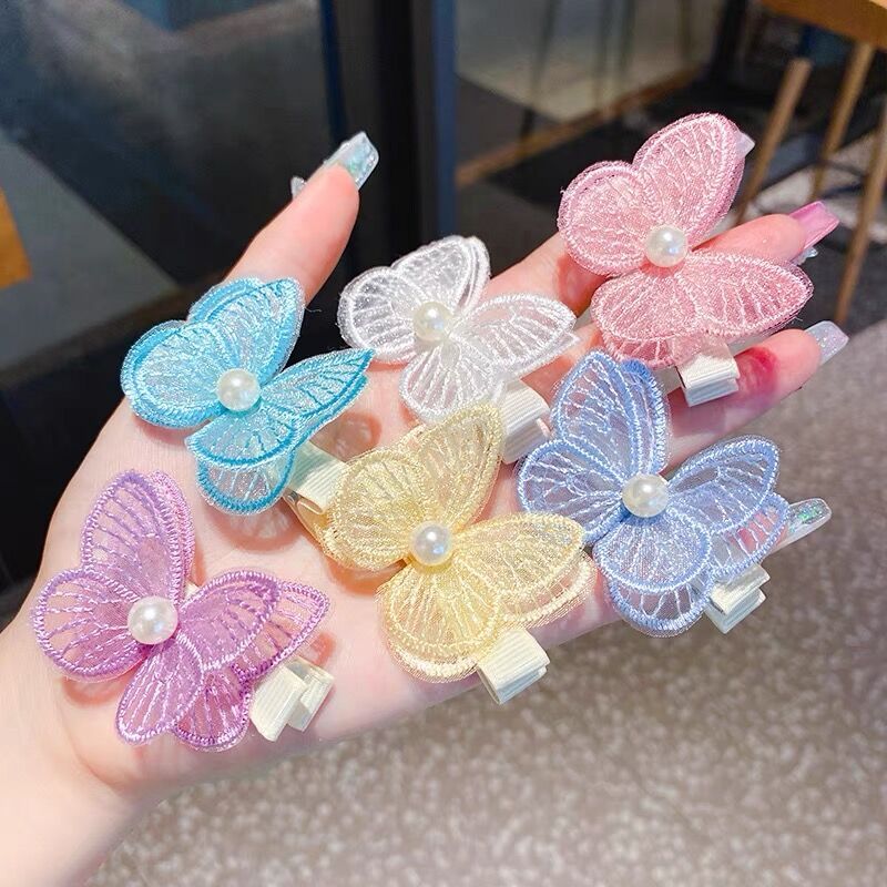 Children's Cute Princess Hairpin Antique Embroidery Butterfly Hairpin Headdress Girls Hair Accessories Clip Baby Girl a Pair of Hairclips