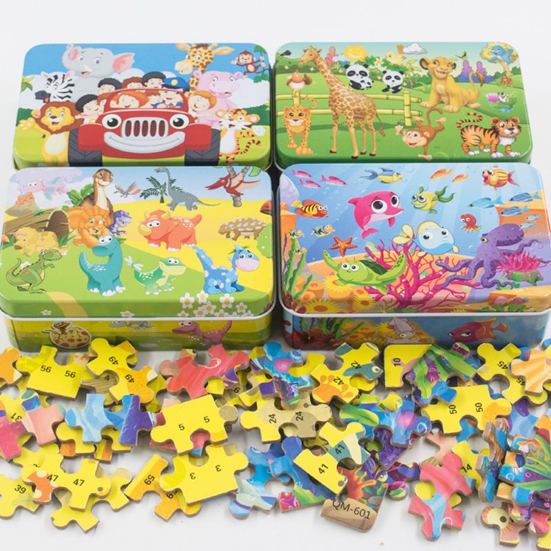 Iron Boxed Children's Wooden Puzzle 60/100/200 Pieces Toddler and Baby Puzzle Building Blocks Princess Mermaid Girl