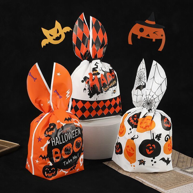 new halloween packing bag rabbit ears pumpkin candy bag snack bag baking biscuits bag gift bag 50 pcs