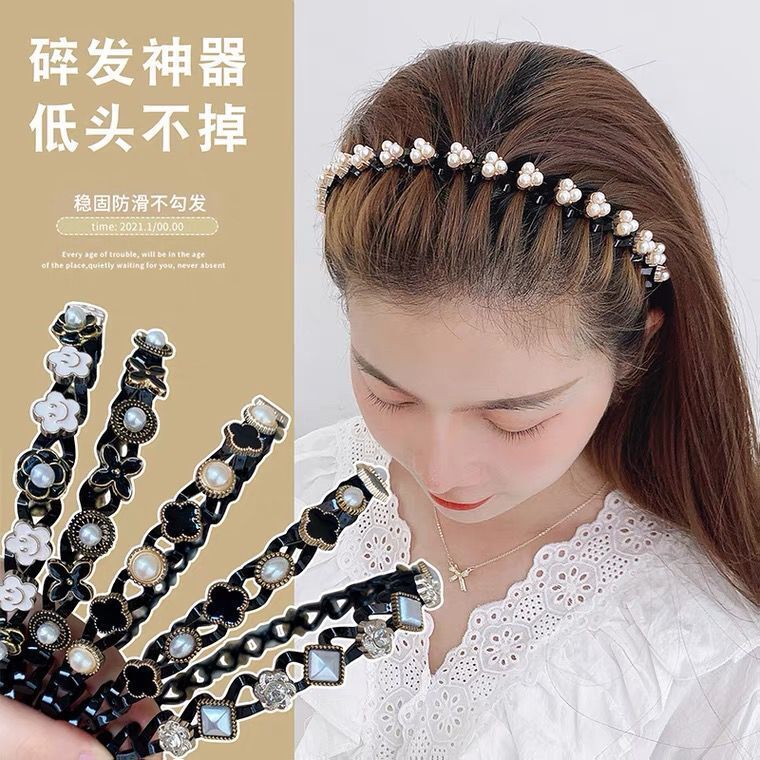 wave pearl headband women‘s new non-slip lazy hair patch bang hairpin seamless hair hoop adult headdress